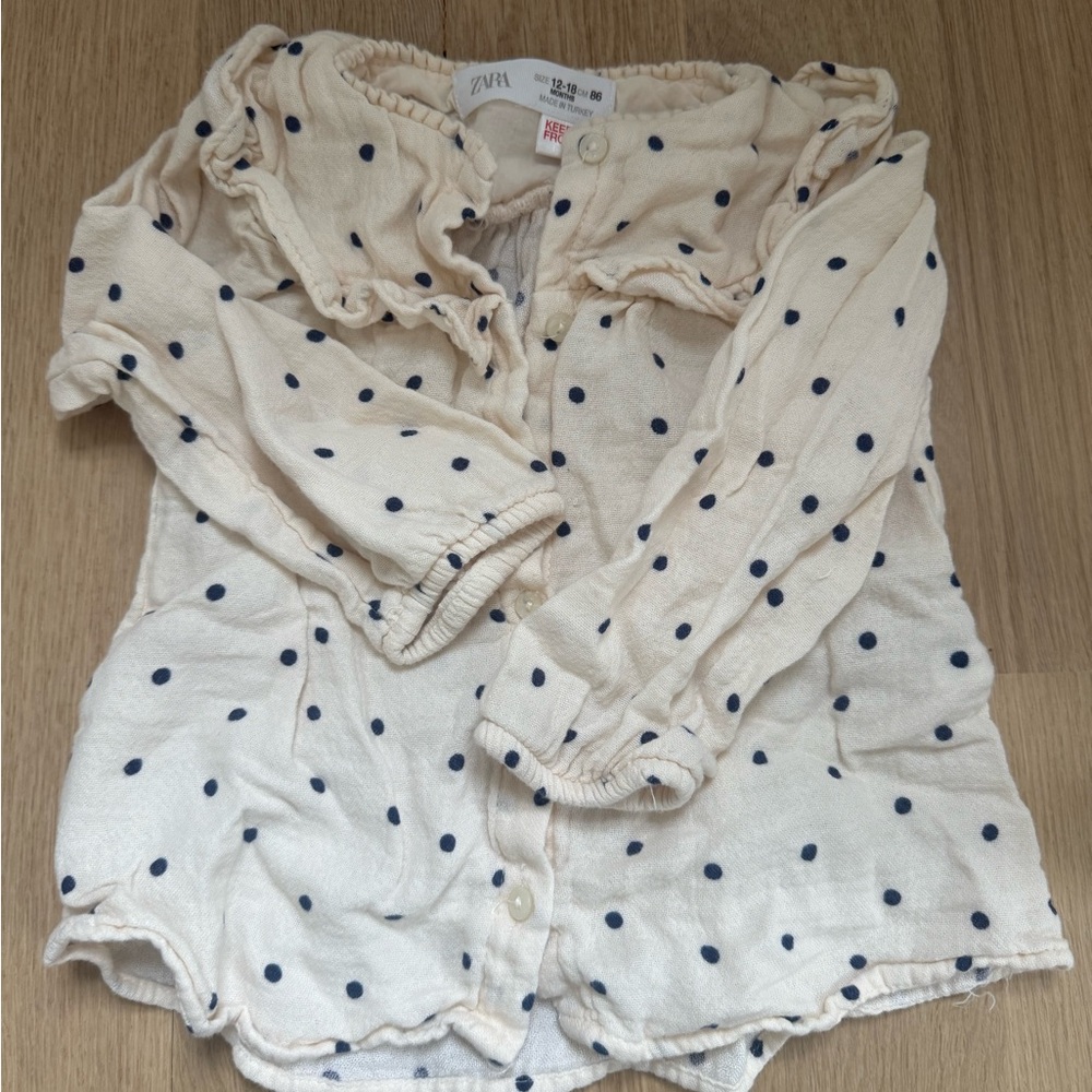 Zara Cream Blouse with Navy Dots